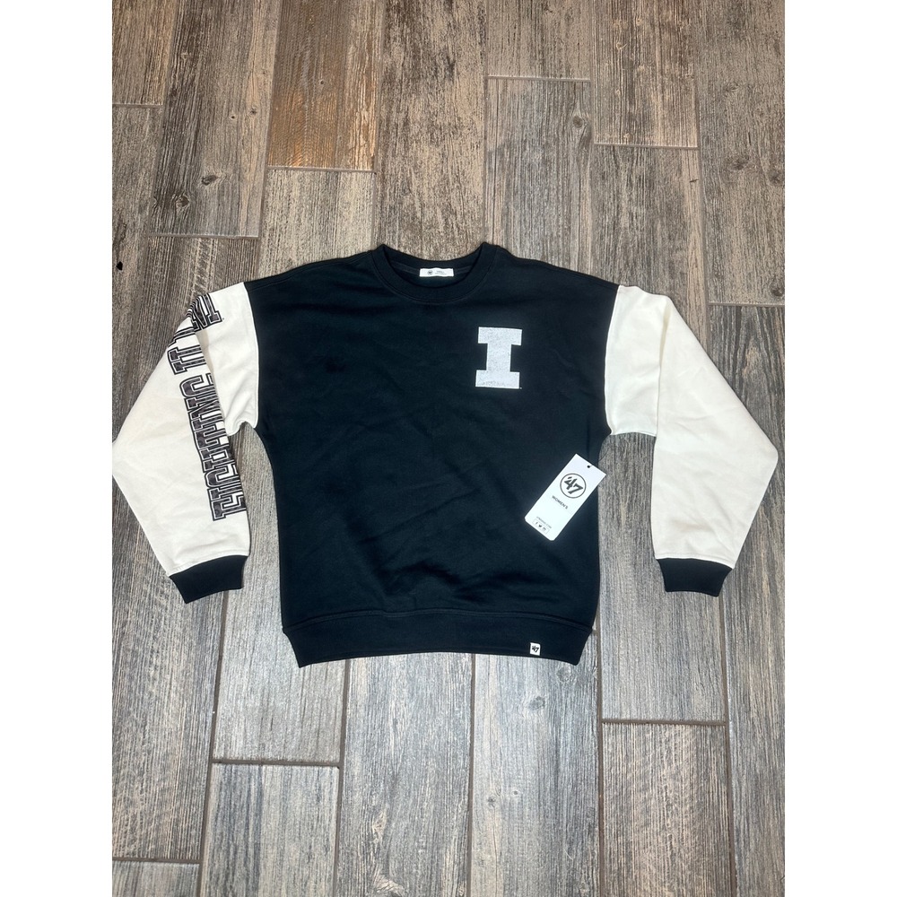 47 Brand NCAA Illinois Fighting Illini Block I Sweatshirt Black and Cream Small‎